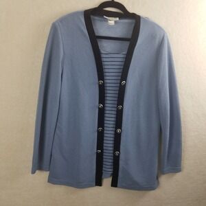 Nicole Studio New York Womens Cardigan Blue Striped Tank Top Set‎ Size 10